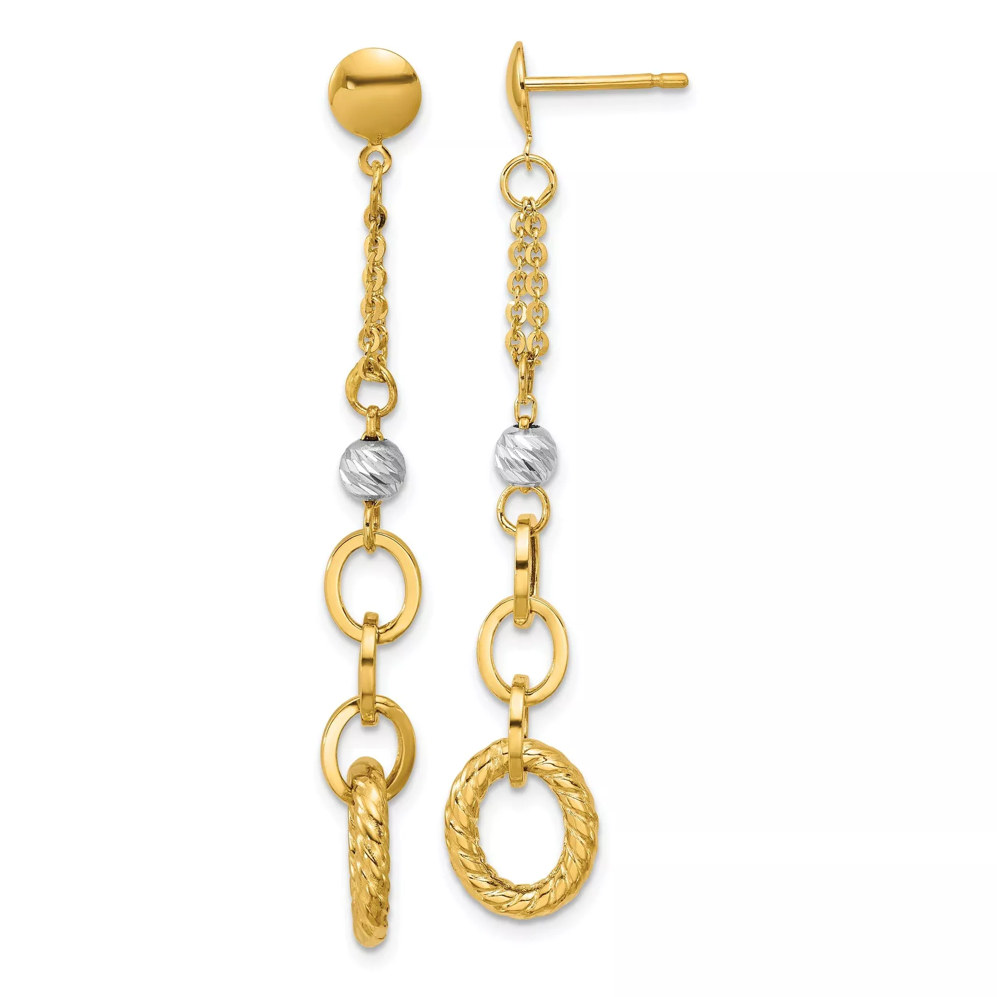 14K w/Wht RH Polish/Dia-cut/Twisted Post Dangle Earrings
