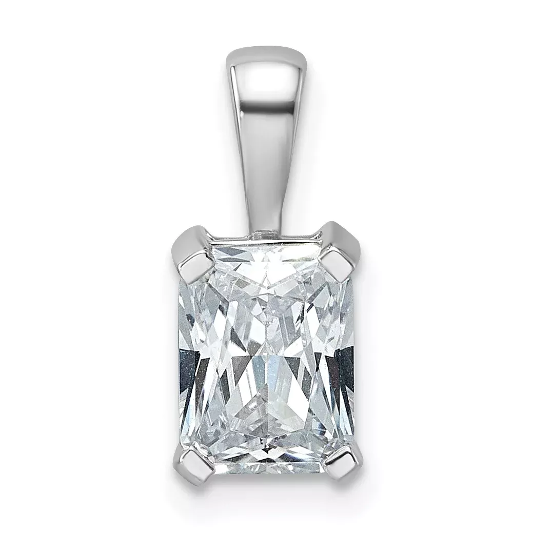 14k White Gold 1 1/2 carat Lab Grown Diamond VS+ F+ Radiant Complete Four Prong Pendant