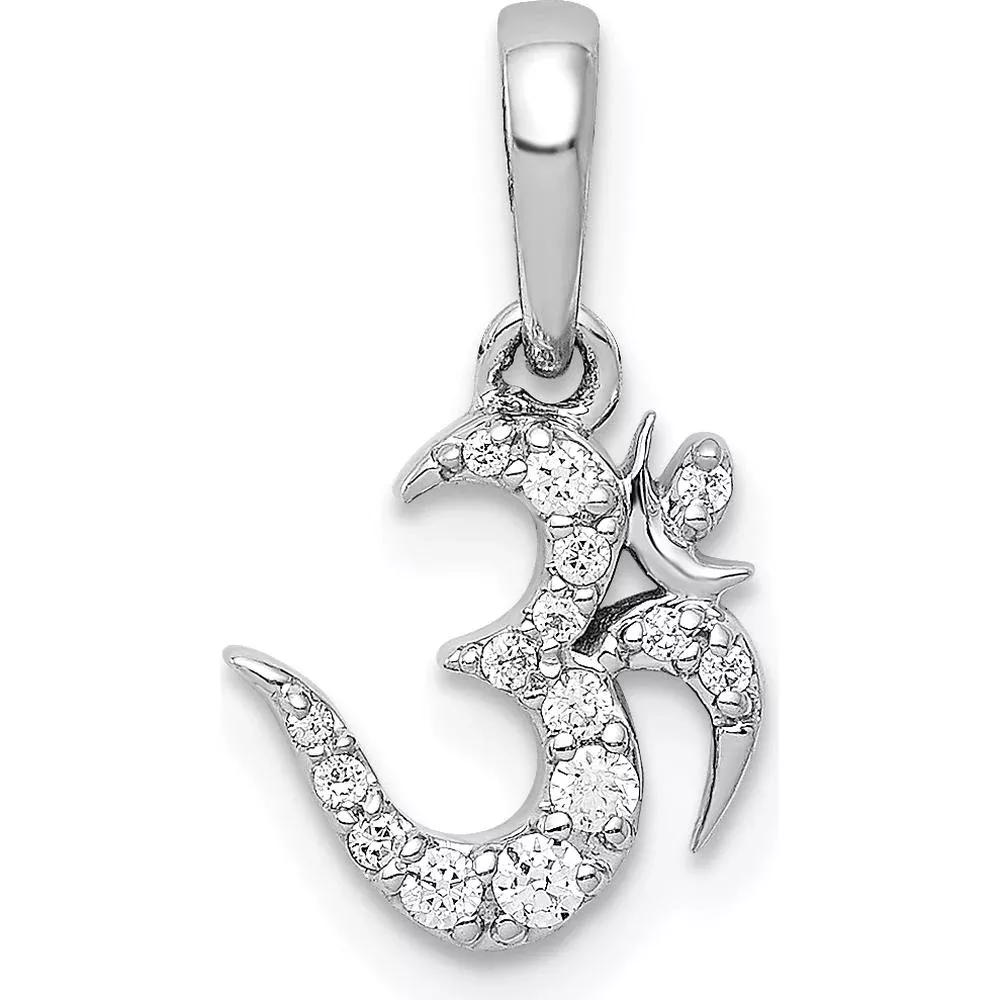 14K White Gold 1/10 Carat Diamond Om Symbol Pendant - Spiritual Jewelry with Round Diamonds by Monteluci Fine Jewelry