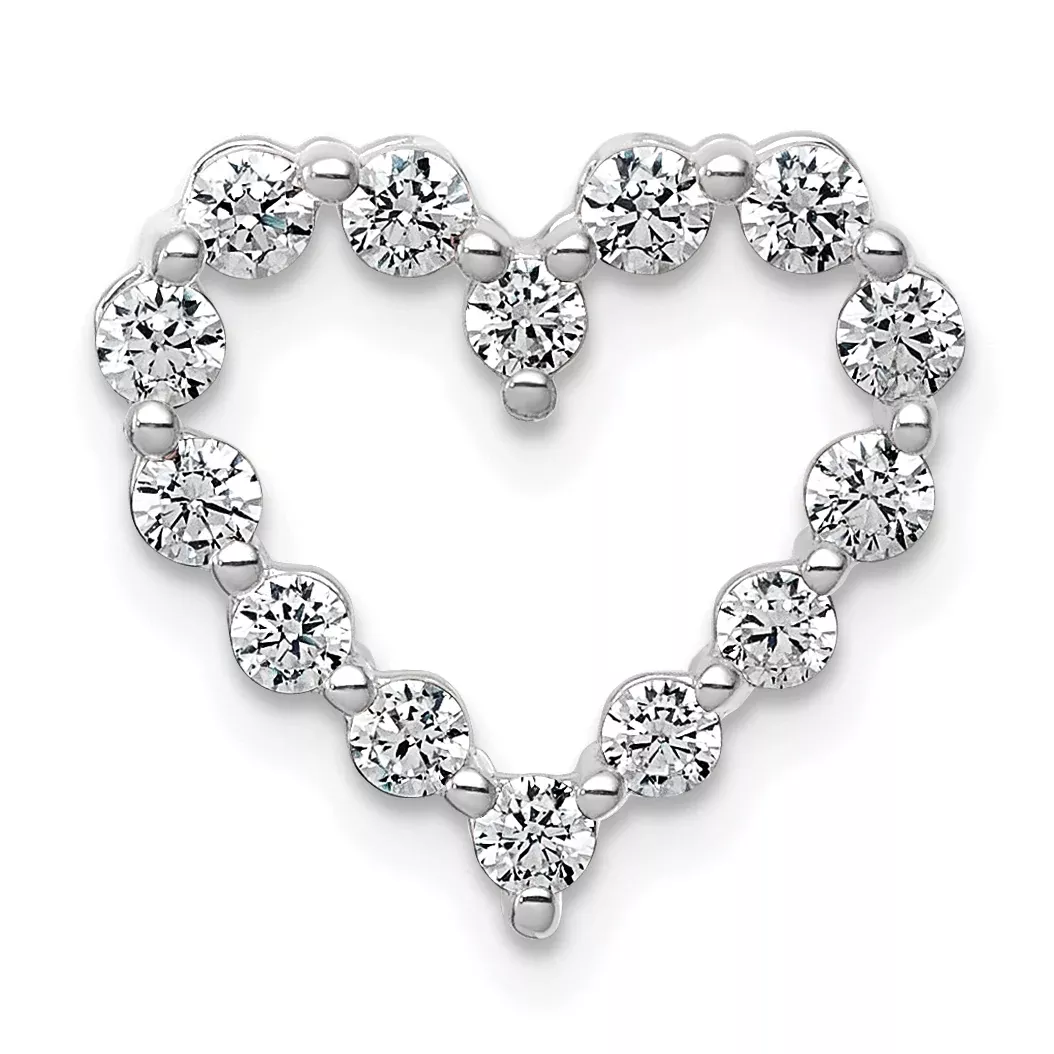 14k White Gold 1/2 carat Lab Grown Diamond VS+ F+ Complete Heart Chain Slide Pendant