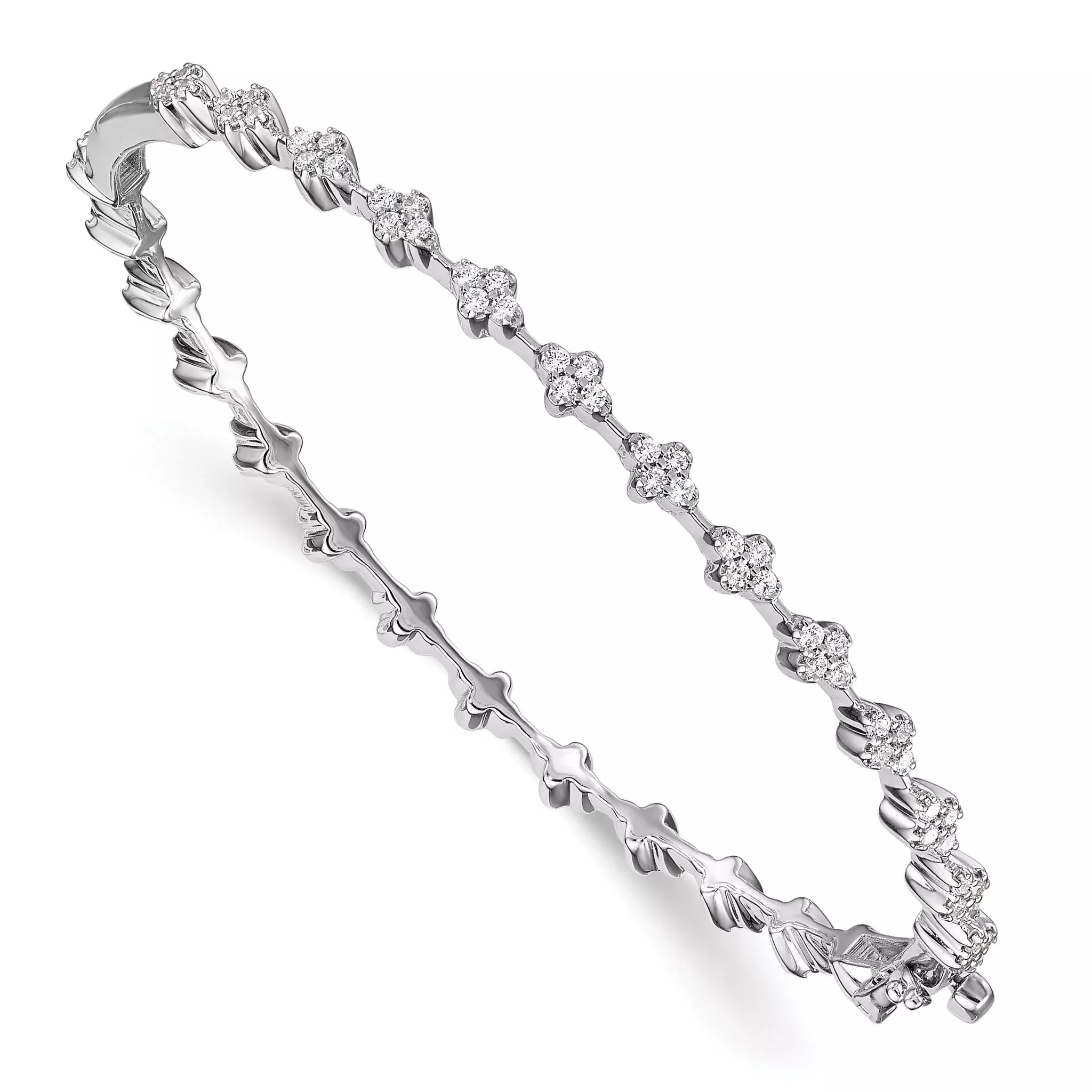 14k White Gold 1 carat Lab Grown Diamond VS/SI+ G+ Hinged Bangle Bracelet