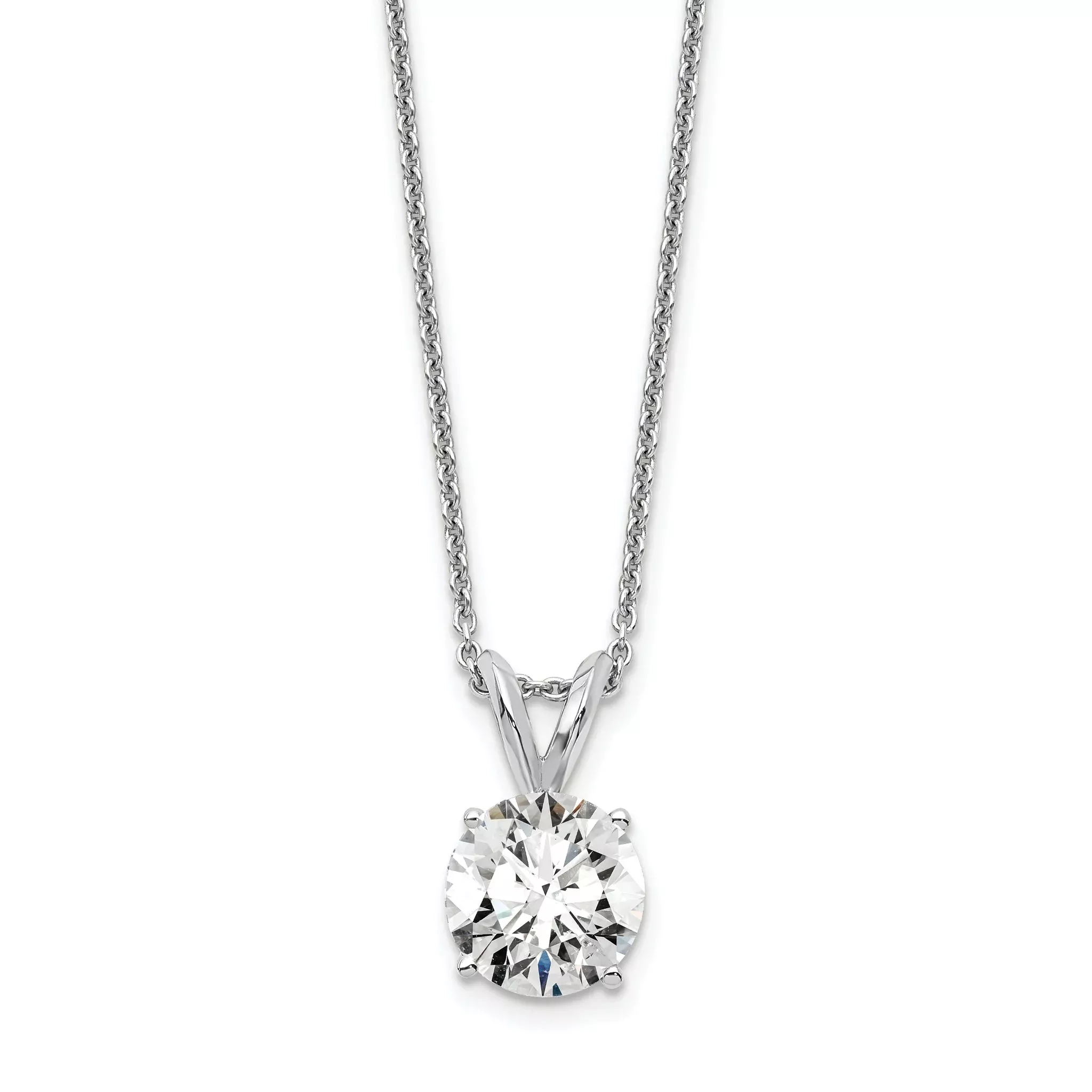 14k White Gold 1 carat Lab Grown Diamond VS/SI+ G+ Round Complete Four Prong 18 inch Solitaire Pendant Necklace