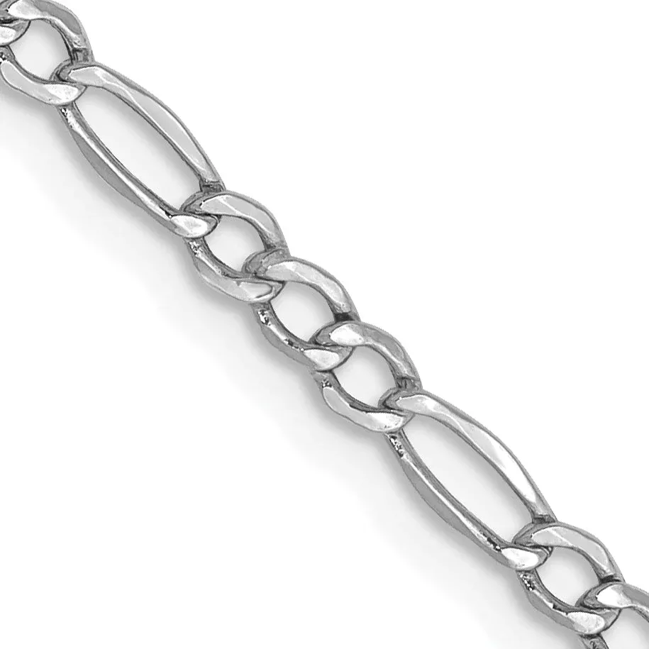 14K White Gold 18 Inch 2.5mm Semi-Solid Figaro With Lobster Clasp Chain Necklace