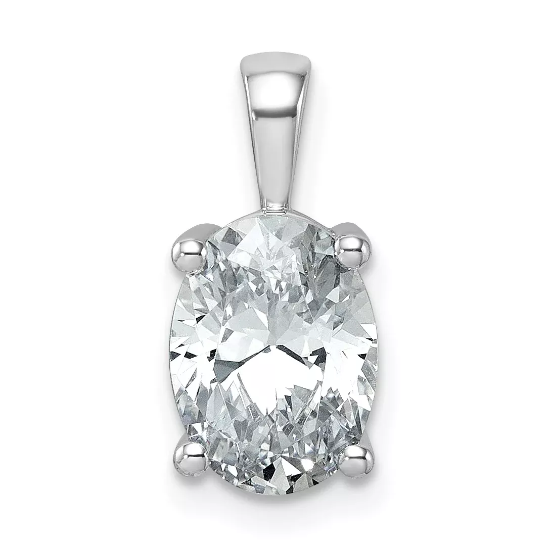 14k White Gold 2 1/2 carat Lab Grown Diamond VS/SI+ G+ Oval Complete Four Prong Pendant