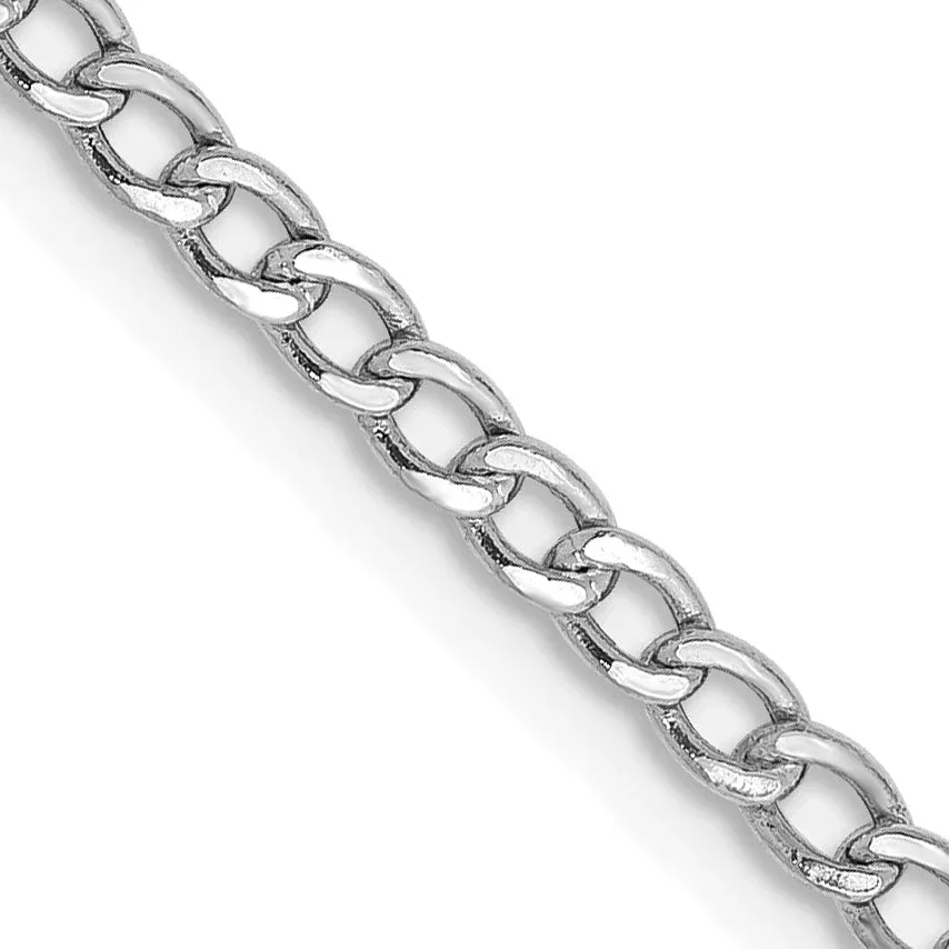 14K White Gold 2.5mm Semi-Solid Curb With Lobster Clasp Chain Necklace