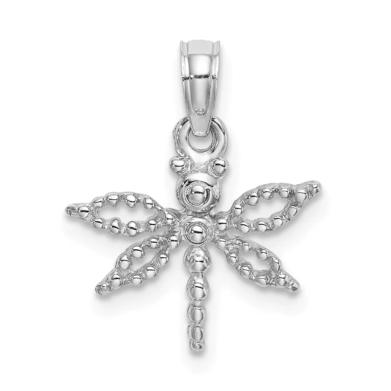 14K White Gold 2-D Mini Dragonfly W /Cut-Out Wings Charm
