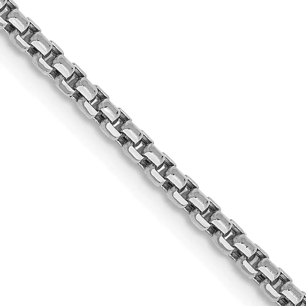 14K White Gold 26 Inch 1.75mm Semi-Solid Round Box With Lobster Clasp Chain Necklace