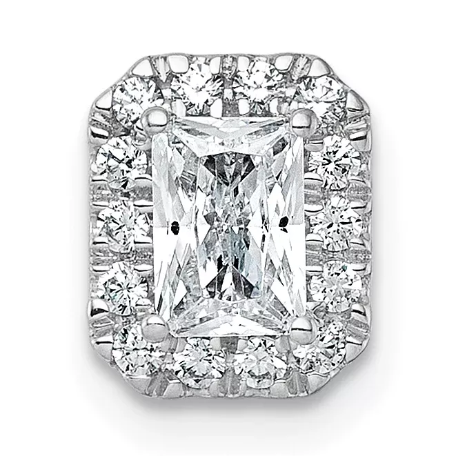 14k White Gold 5/8 carat Lab Grown Diamond VS+ F+ Emerald Complete Halo Chain Slide Pendant