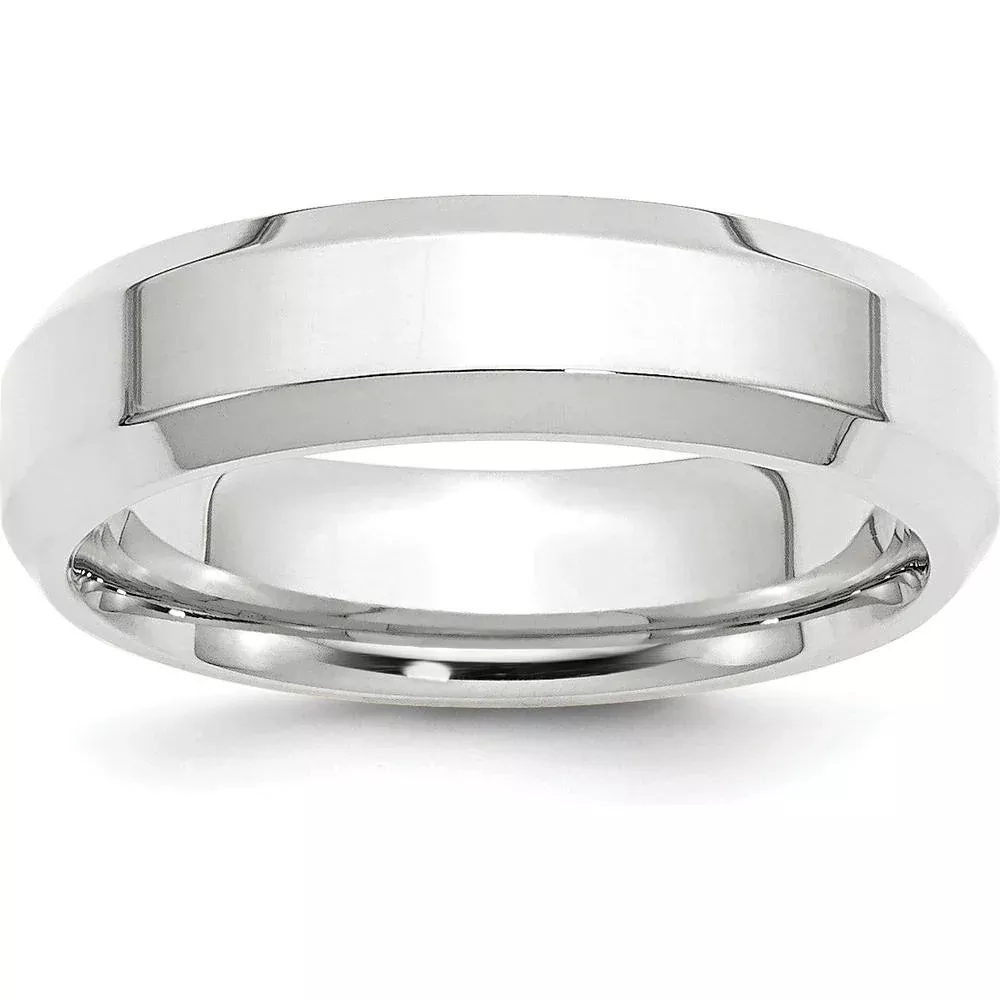 14K White Gold 6mm Beveled Edge Comfort Fit Wedding Band - Size 8.5 by Luciano & Cie