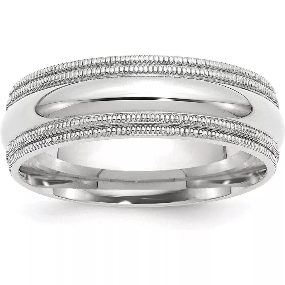 14K White Gold 7mm Double Milgrain Comfort Fit Wedding Band Size 8 by Luciano & Cie