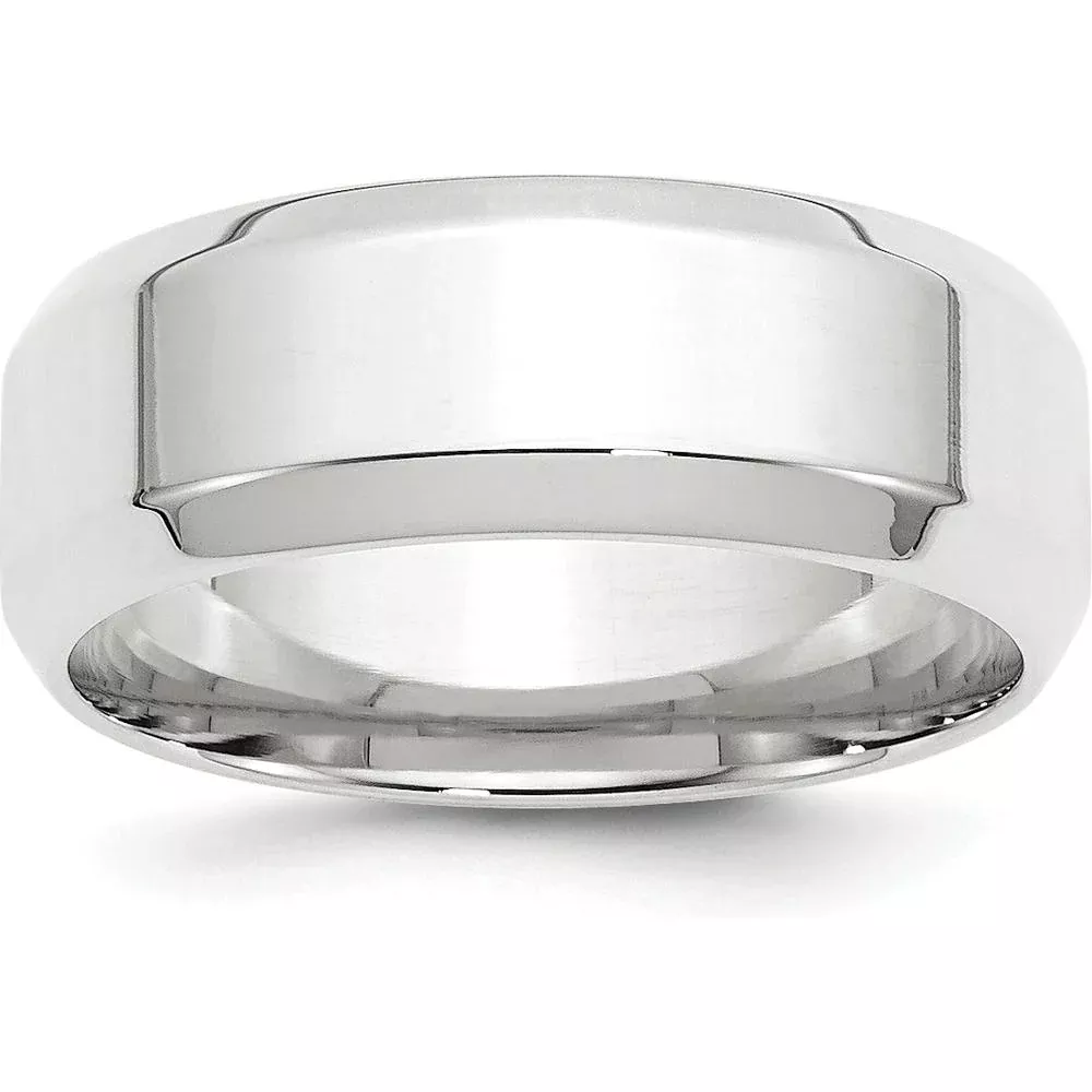 14K White Gold 8mm Beveled Edge Comfort Fit Wedding Band - Size 13 by Luciano & Cie