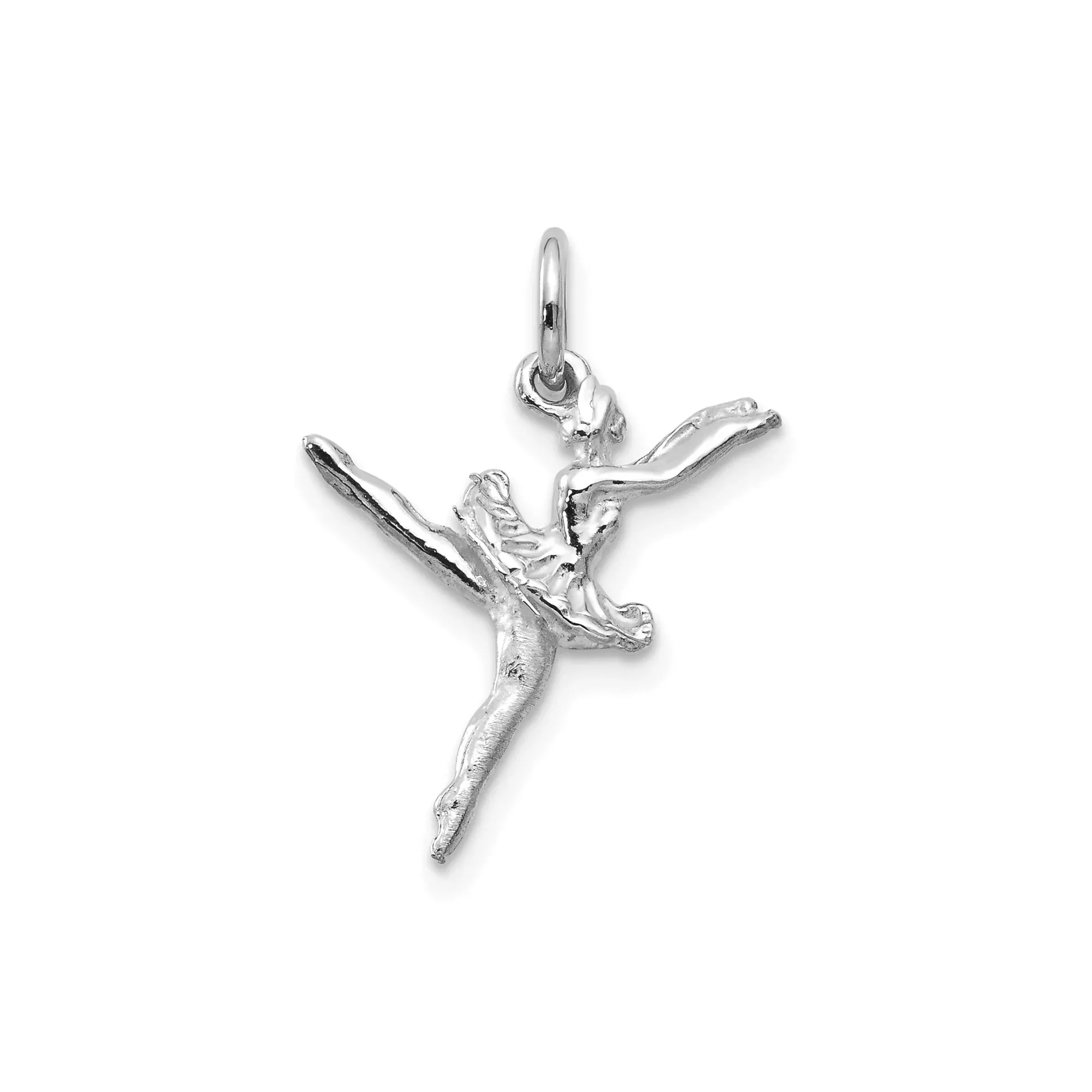 14k White Gold Ballerina Pendant in Mid-Leap Pose, 3D Dance Charm for Women