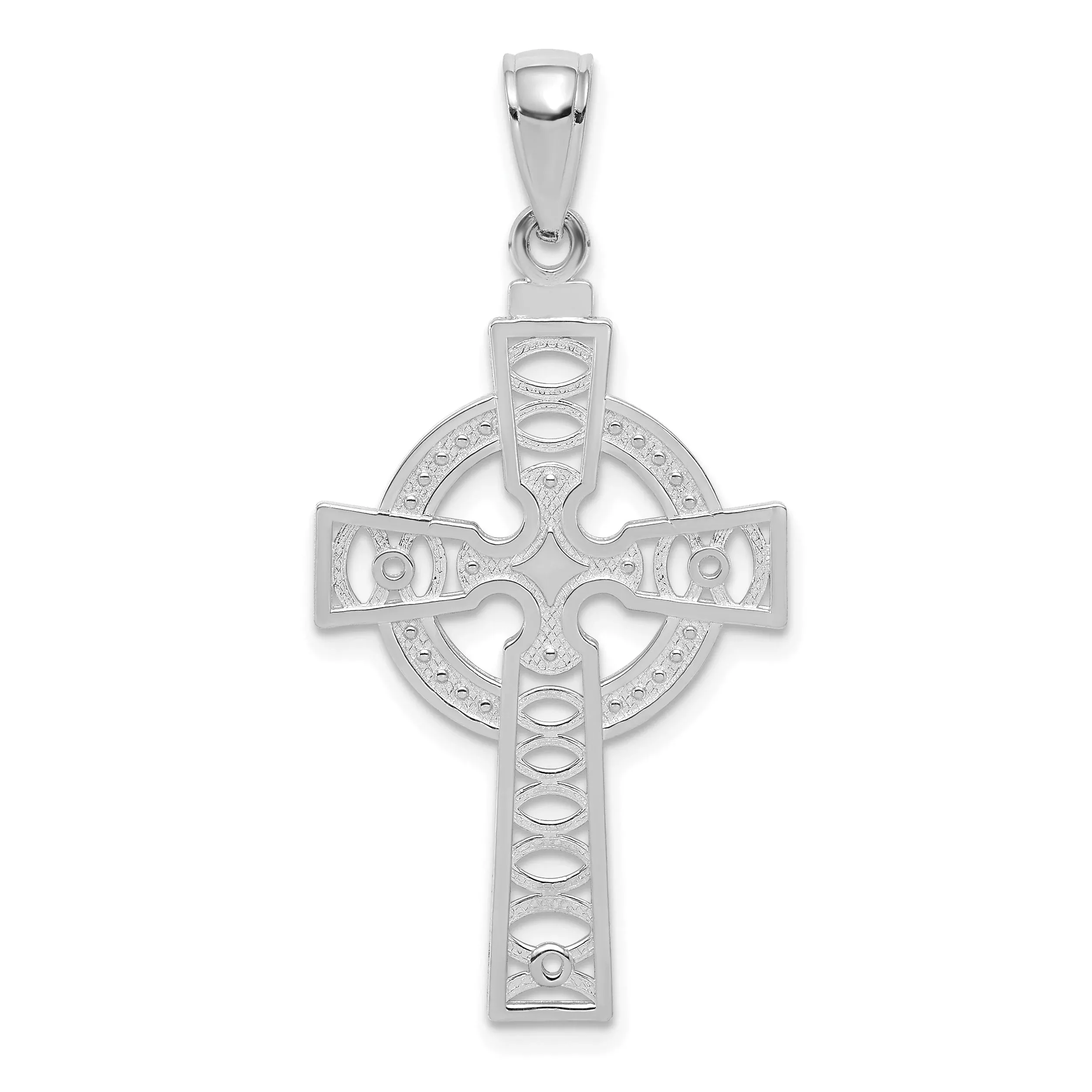 14K White Gold Celtic Cross W /Eternity Circle Pendant