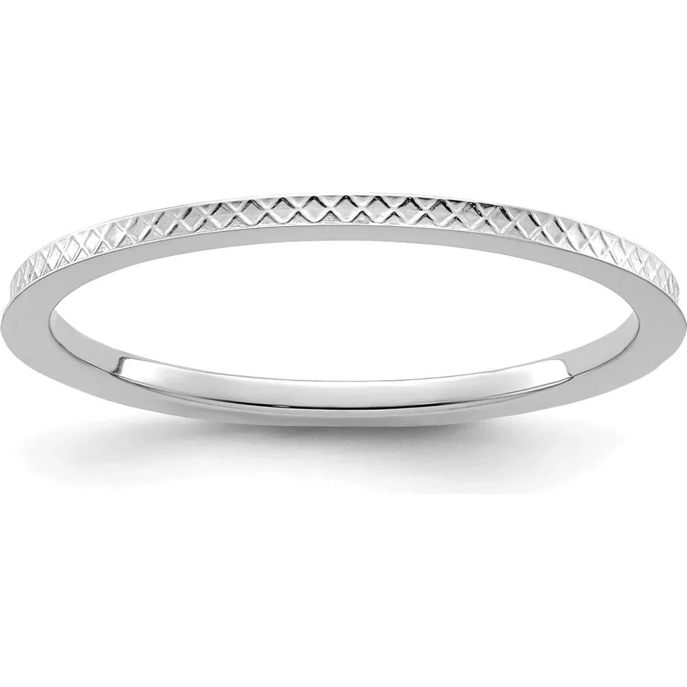 14K White Gold Criss-Cross Pattern Stackable Band - Women's Wedding Ring Size 10 by Luciano & Cie