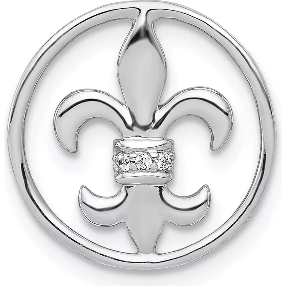 14K White Gold Diamond Fleur De Lis Slide Pendant with 3 Round Diamonds - 0.004 Carat Total Diamond Weight by Monteluci Fine Jewelry