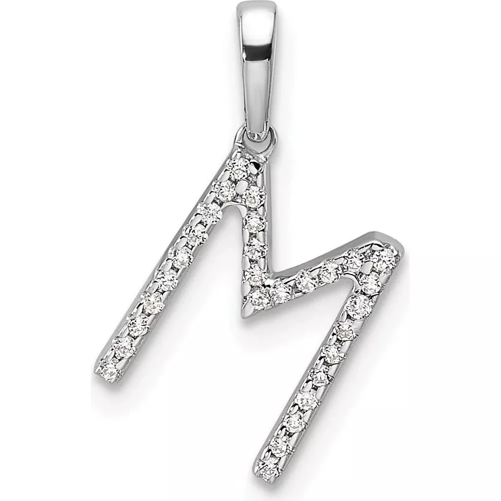 14K White Gold Diamond "M" Initial Pendant - 0.15 Carat Total Diamond Weight by Oro Pregiato