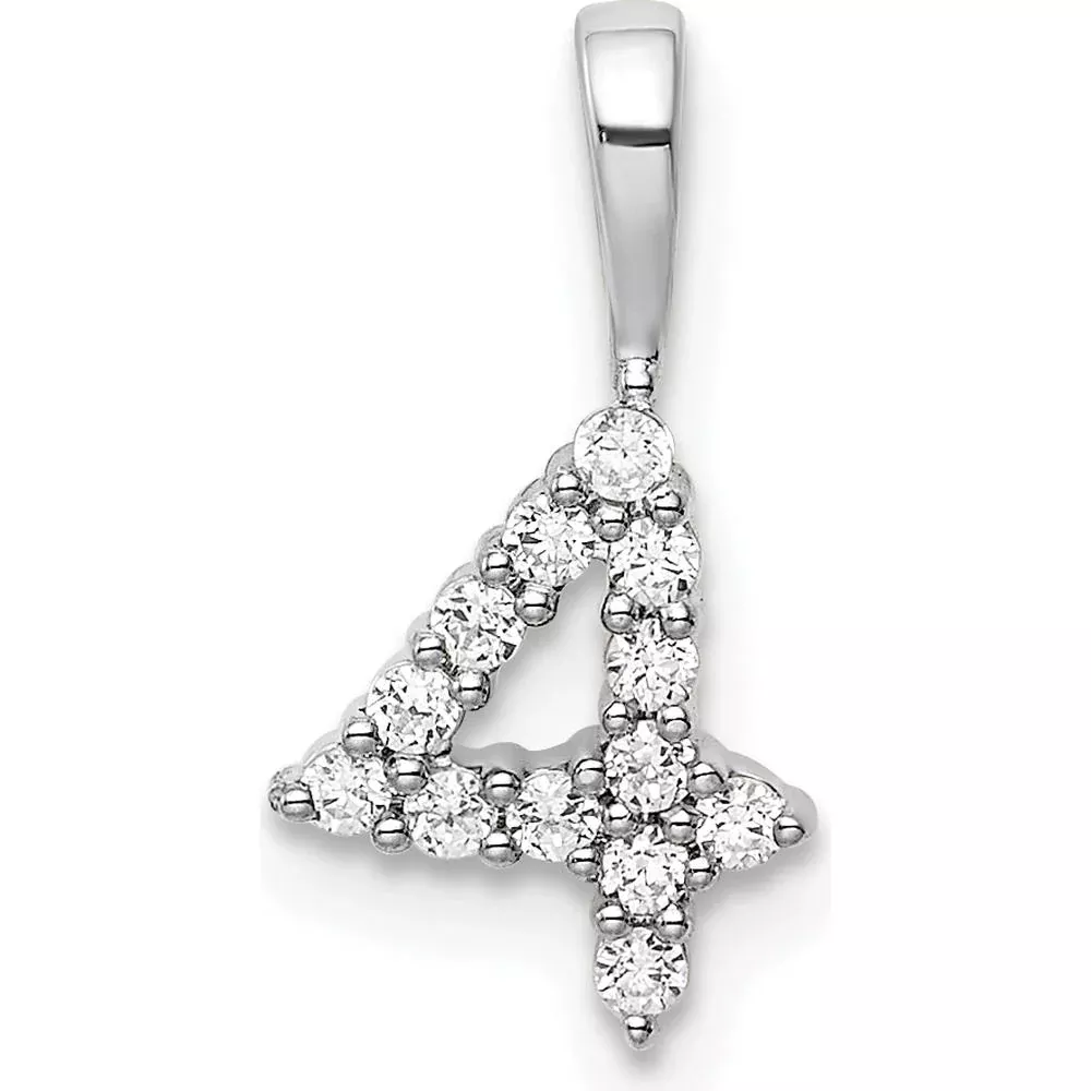 14K White Gold Diamond Number 4 Pendant with Pave Set Diamonds by Oro Pregiato