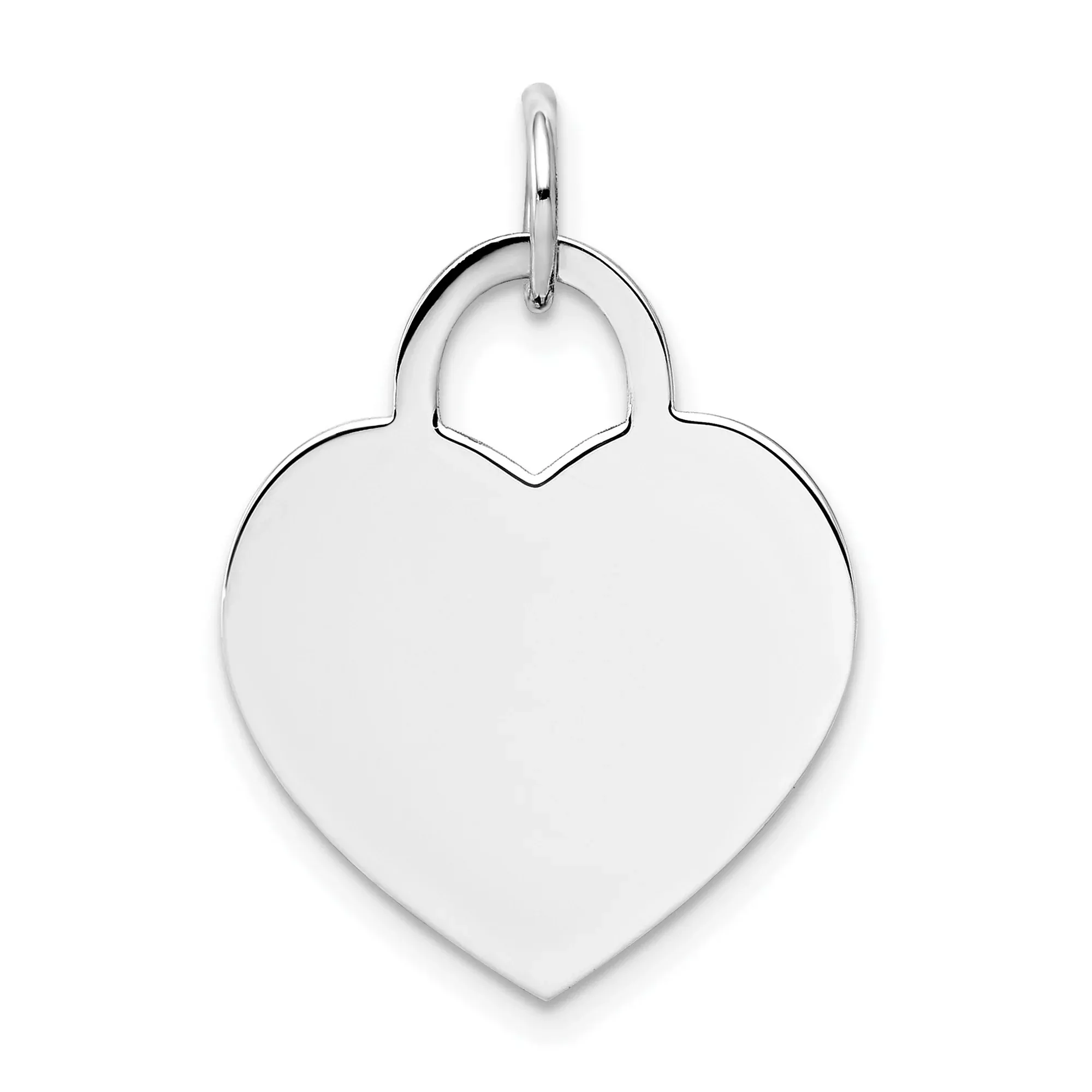 14k White Gold Heart Pendant with Smooth Engravable Surface, Padlock-Inspired Design