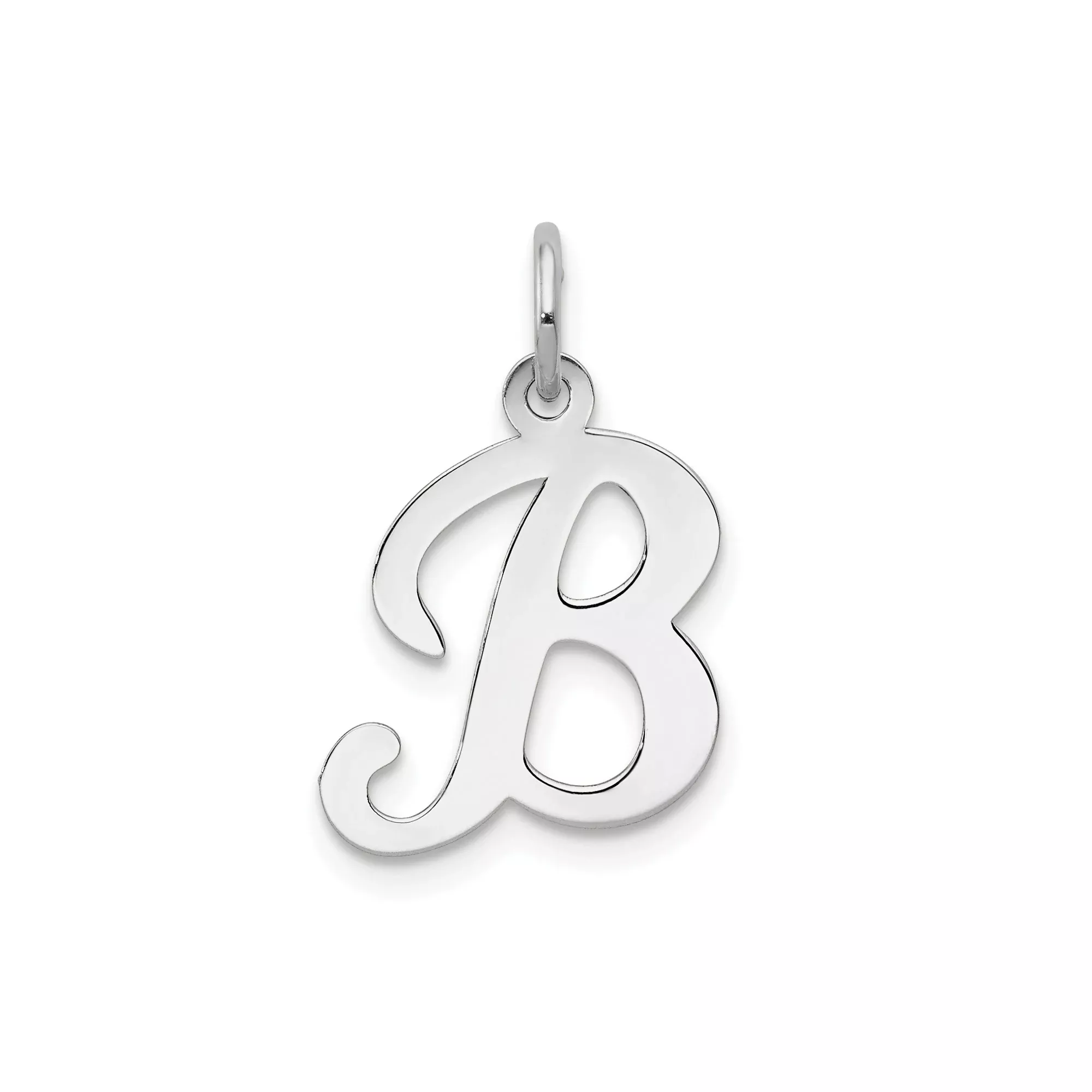 14k White Gold Initial B Pendant, Polished Script Letter Charm, Dainty Cursive Monogram Jewelry