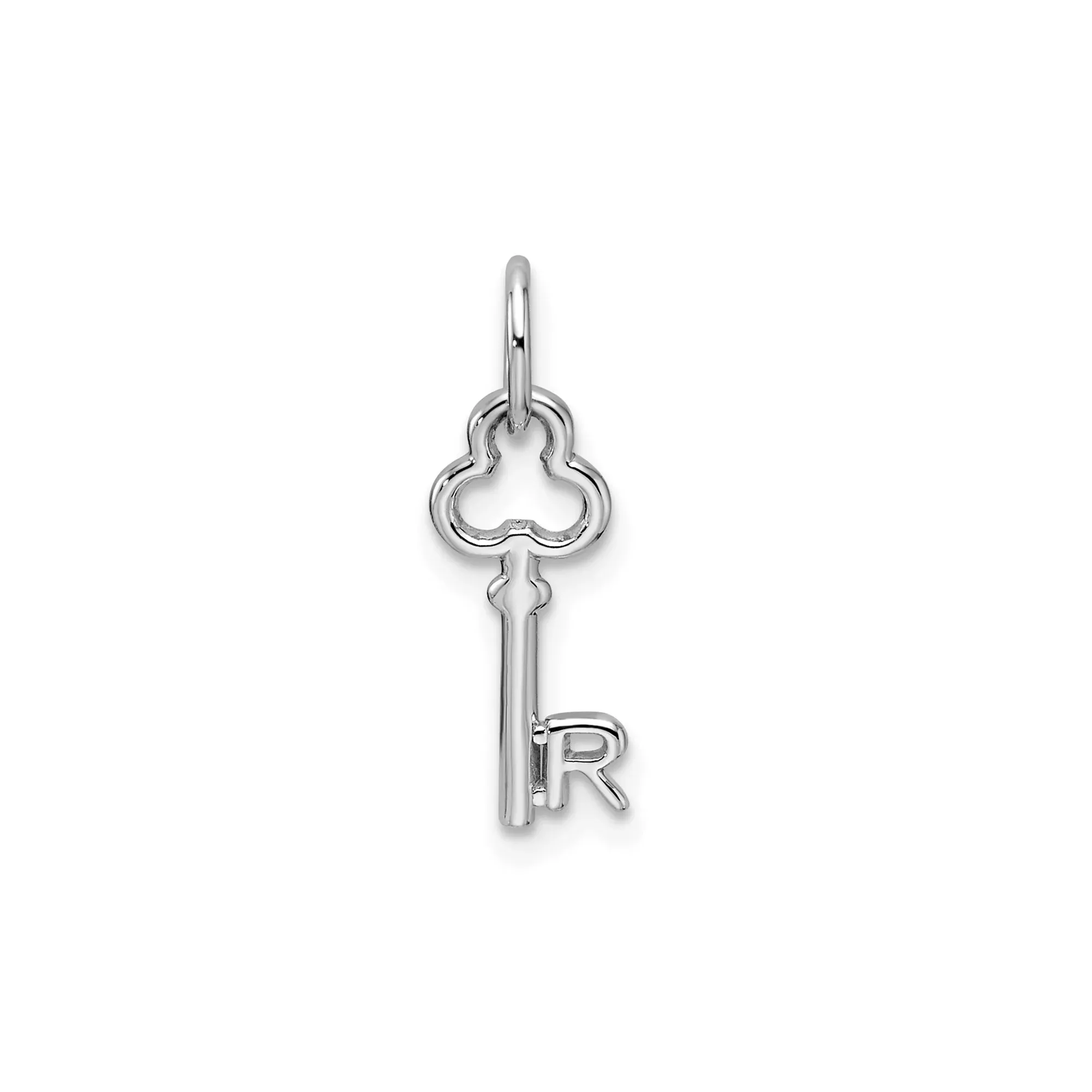 14k White Gold Key Pendant with Openwork Letter R Design, Monogram Charm