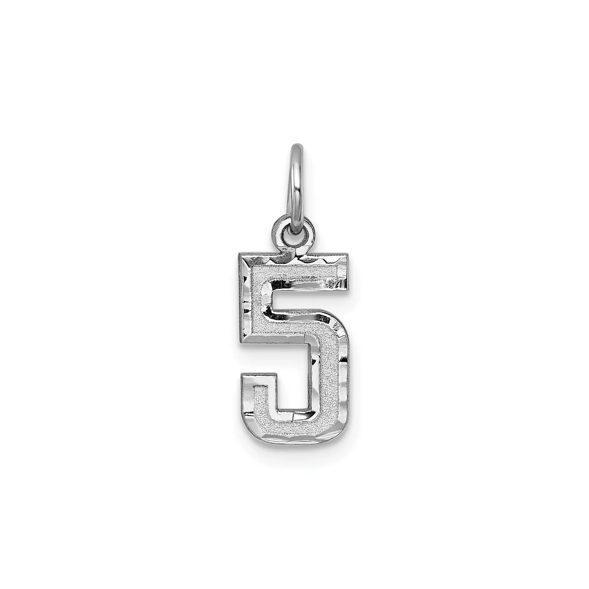 14k White Gold Number 5 Charm Pendant, Textured and Polished Design