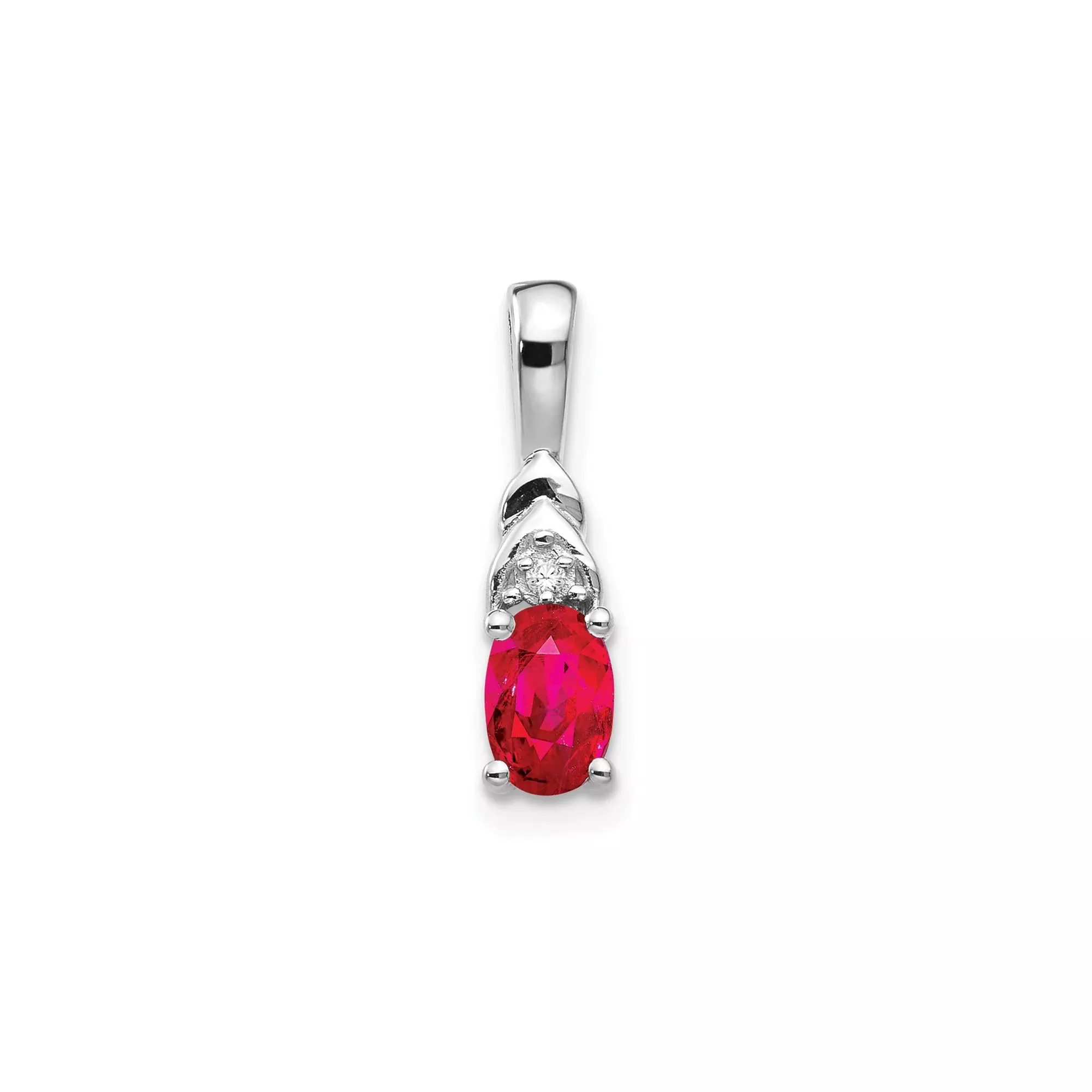 14k White Gold Pendant with Oval Ruby and Diamond Accent, Timeless Formal Jewelry for Women