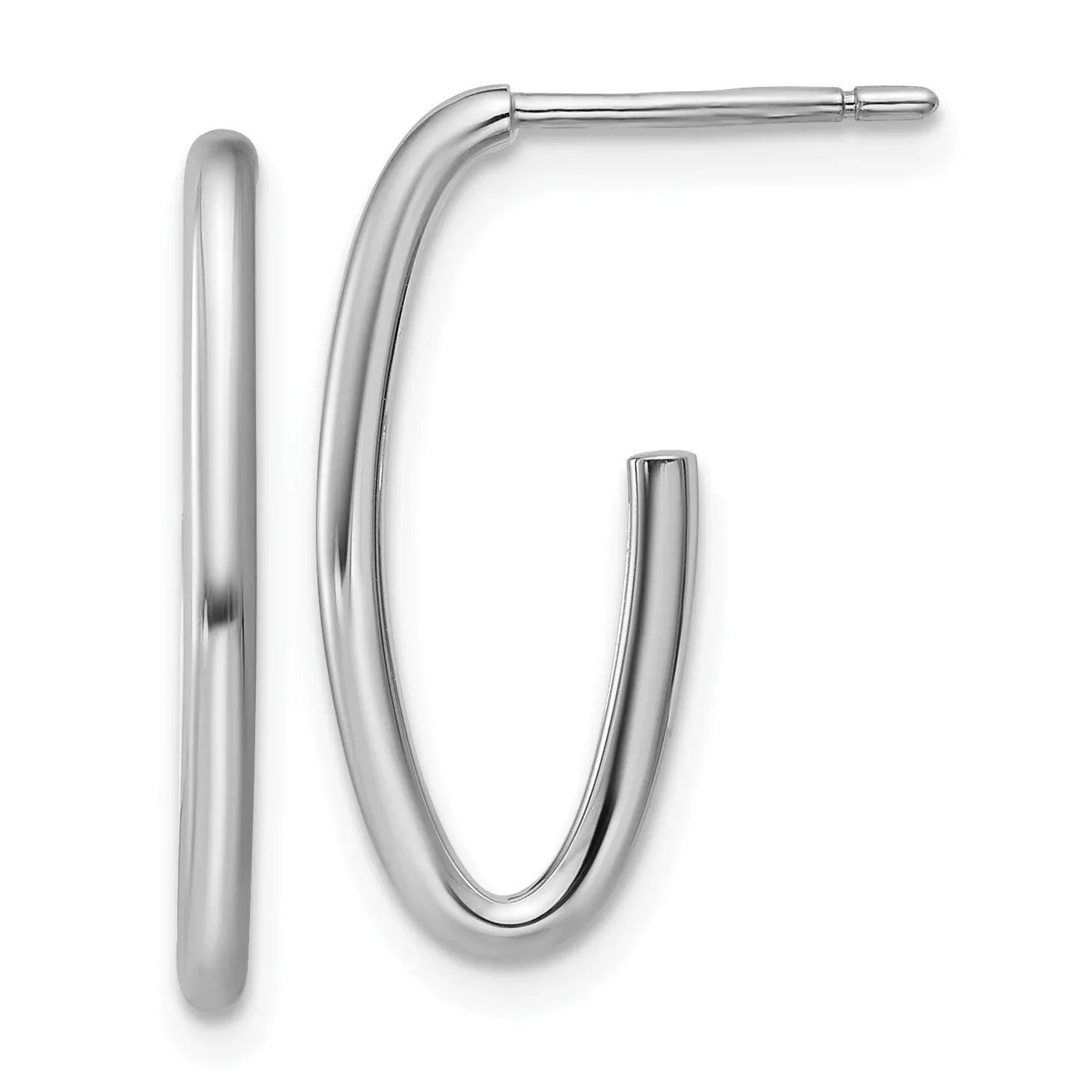 14K White Gold Polished 1.8mm Oval Post J-Hoop Earrings