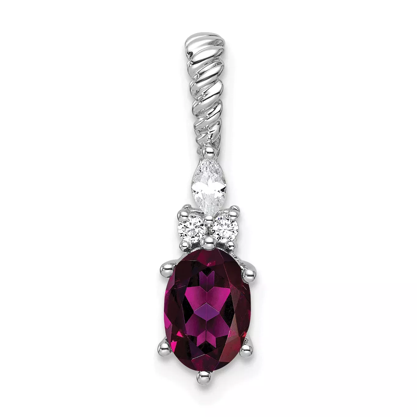 14K White Gold Polished Diamond and Rhodolite Garnet Twisted Chain Slide