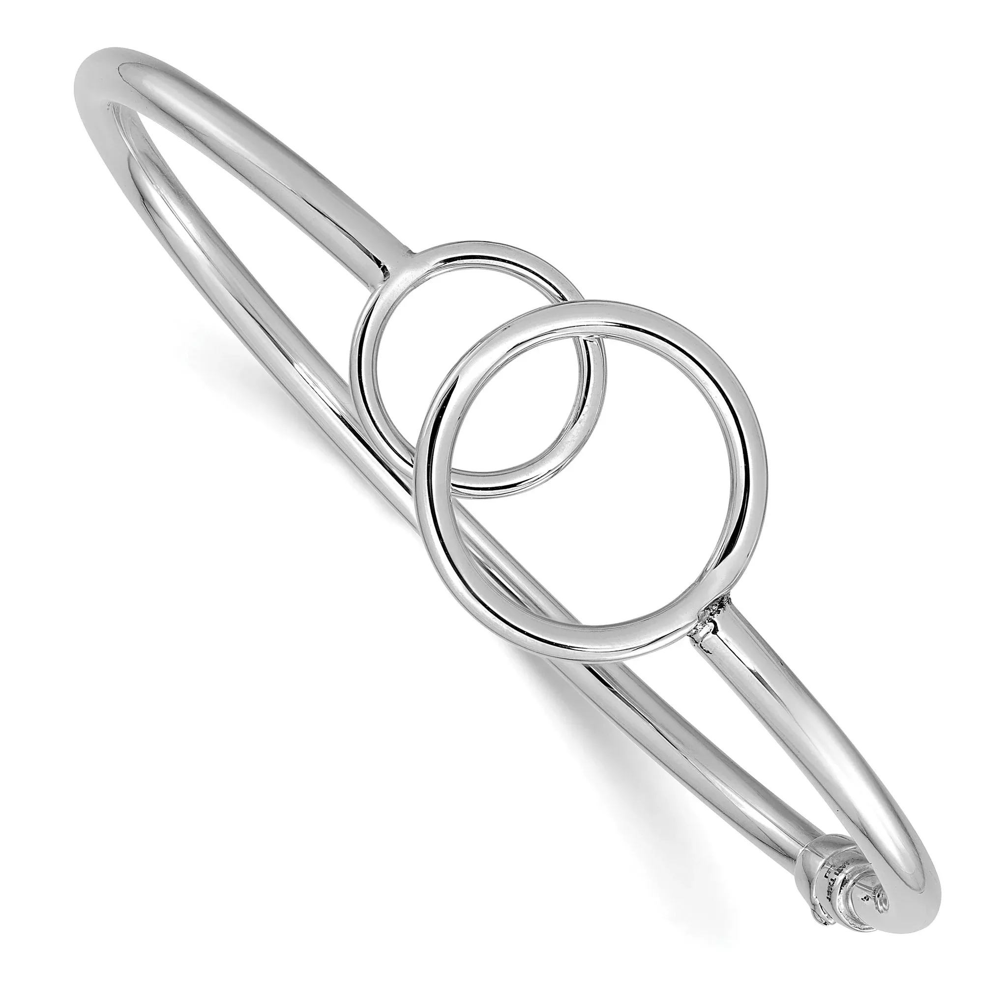 14K White Gold Polished Double Circled Hinged Bangle