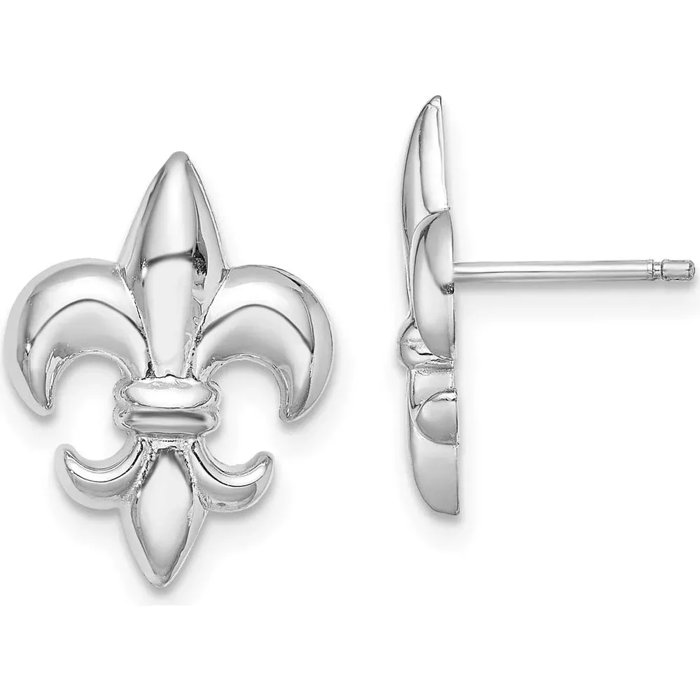 14K White Gold Small Fleur-De-Lis Post Earrings by Oro Pregiato