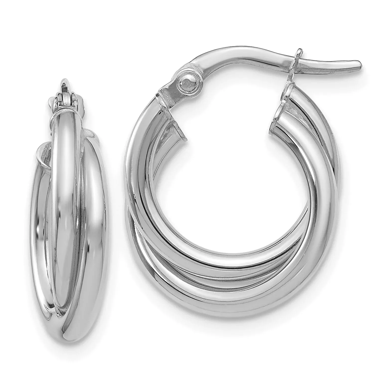 14K White GoldPolished Twisted Double Hoop Earrings
