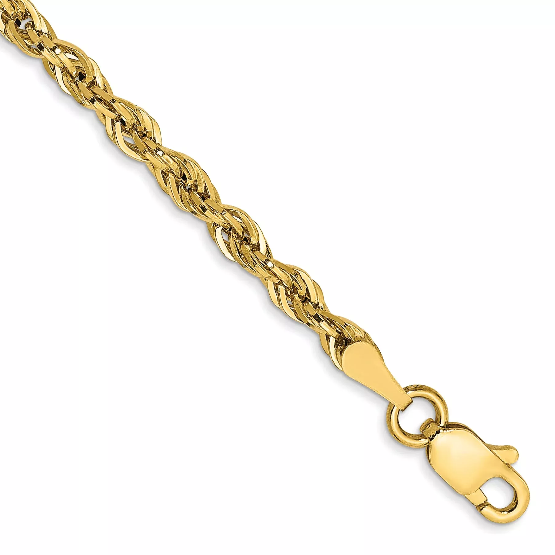 14K Yellow Gold 10 Inch 2.8mm Semi Solid Rope With Lobster Clasp Anklet
