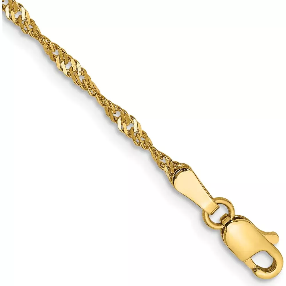 14K Yellow Gold 10" Singapore Chain Anklet with Lobster Clasp by Oro Pregiato