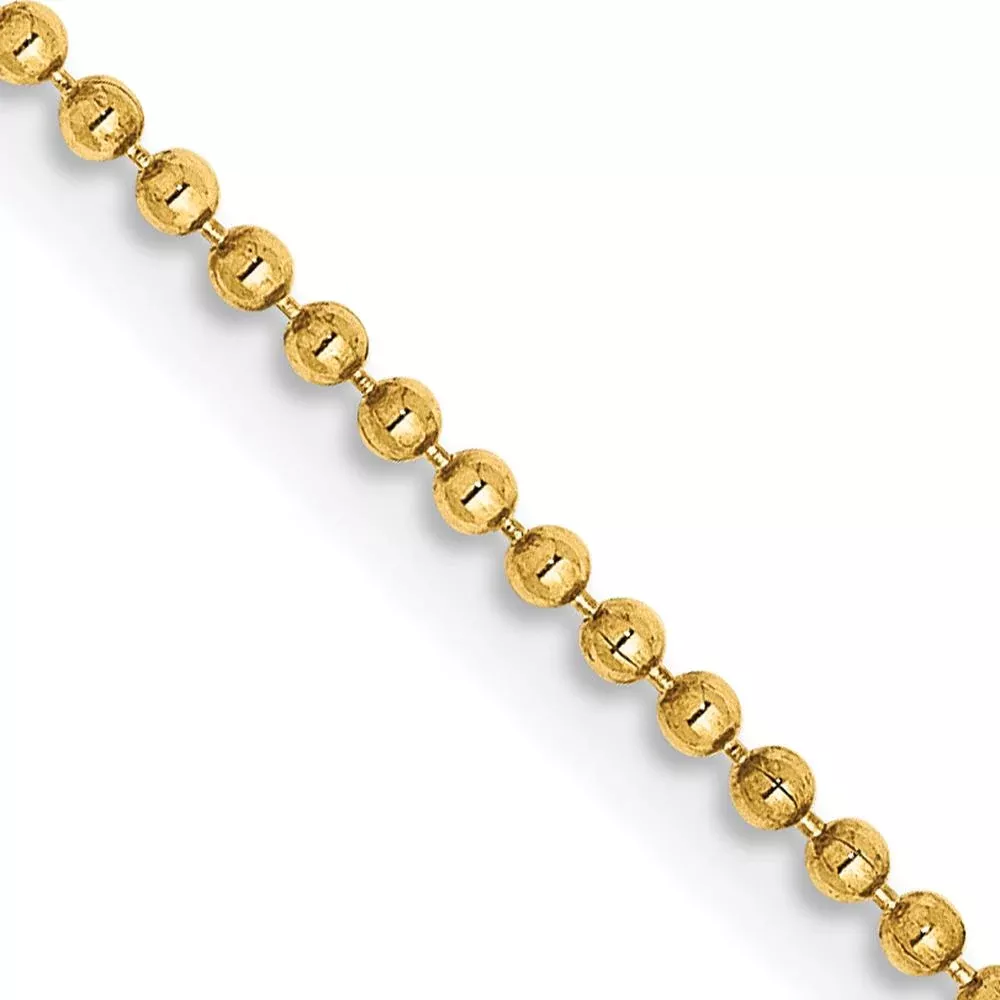 14K Yellow Gold 14" Beaded Pendant Chain with Diamond-Cut Finish - 1.2mm Width by Oro Pregiato