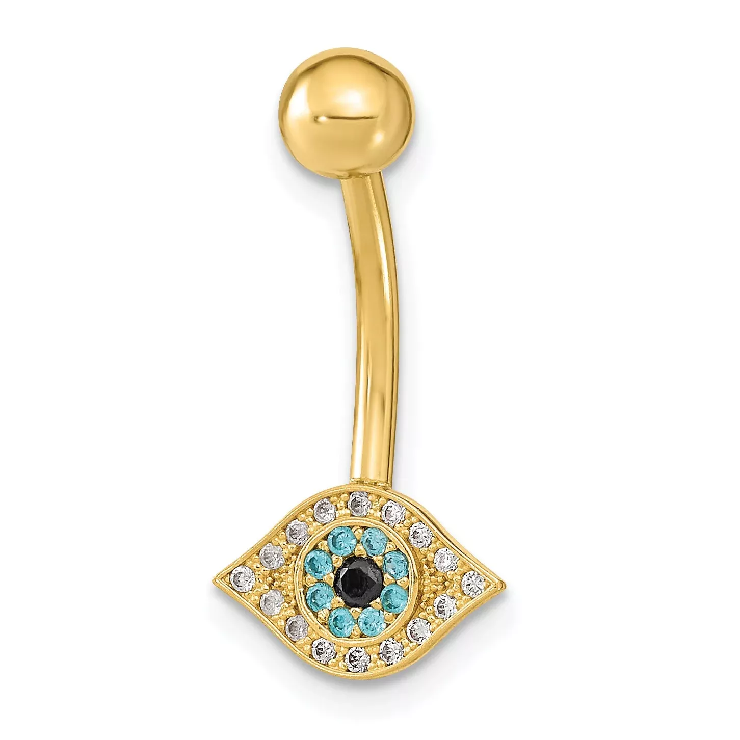 14K Yellow Gold 14 Gauge Eye Cz Belly /Navel Ring Body Jewelry