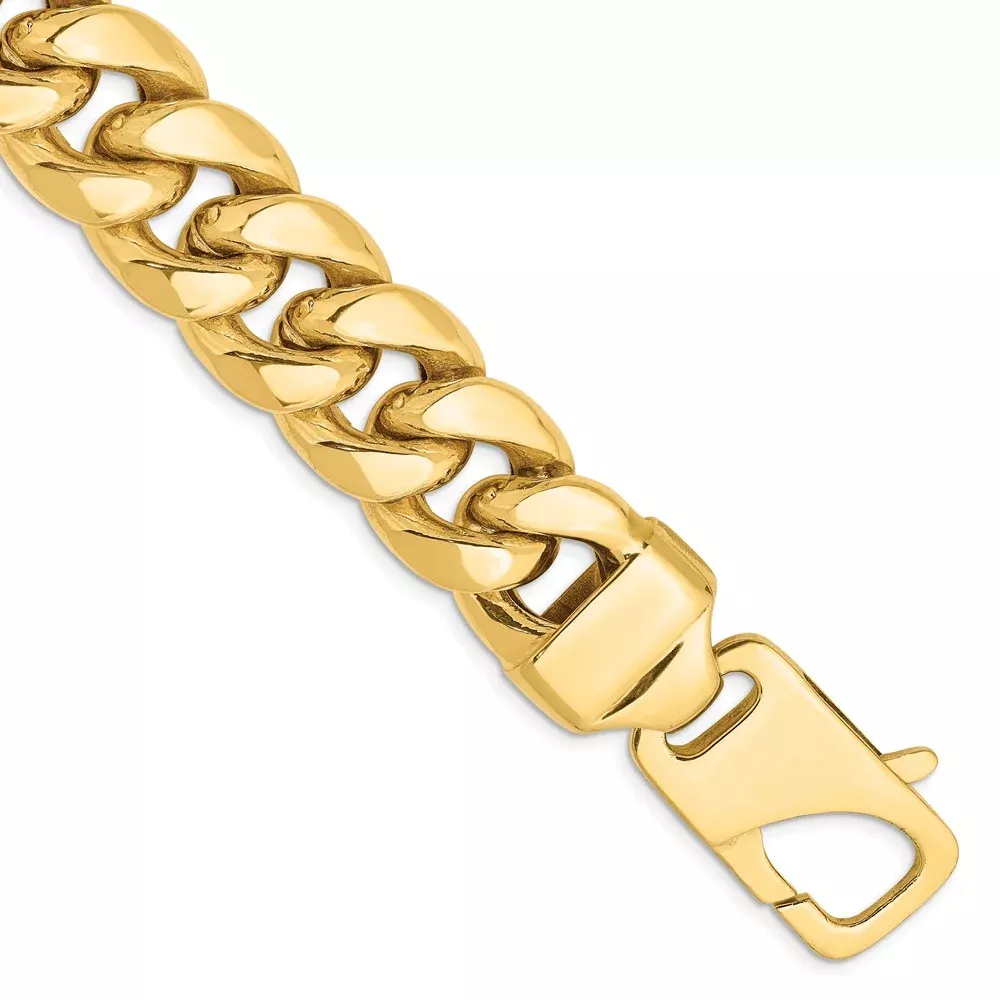 14k Yellow Gold 15mm Semi-Solid Miami Cuban Chain Bracelet