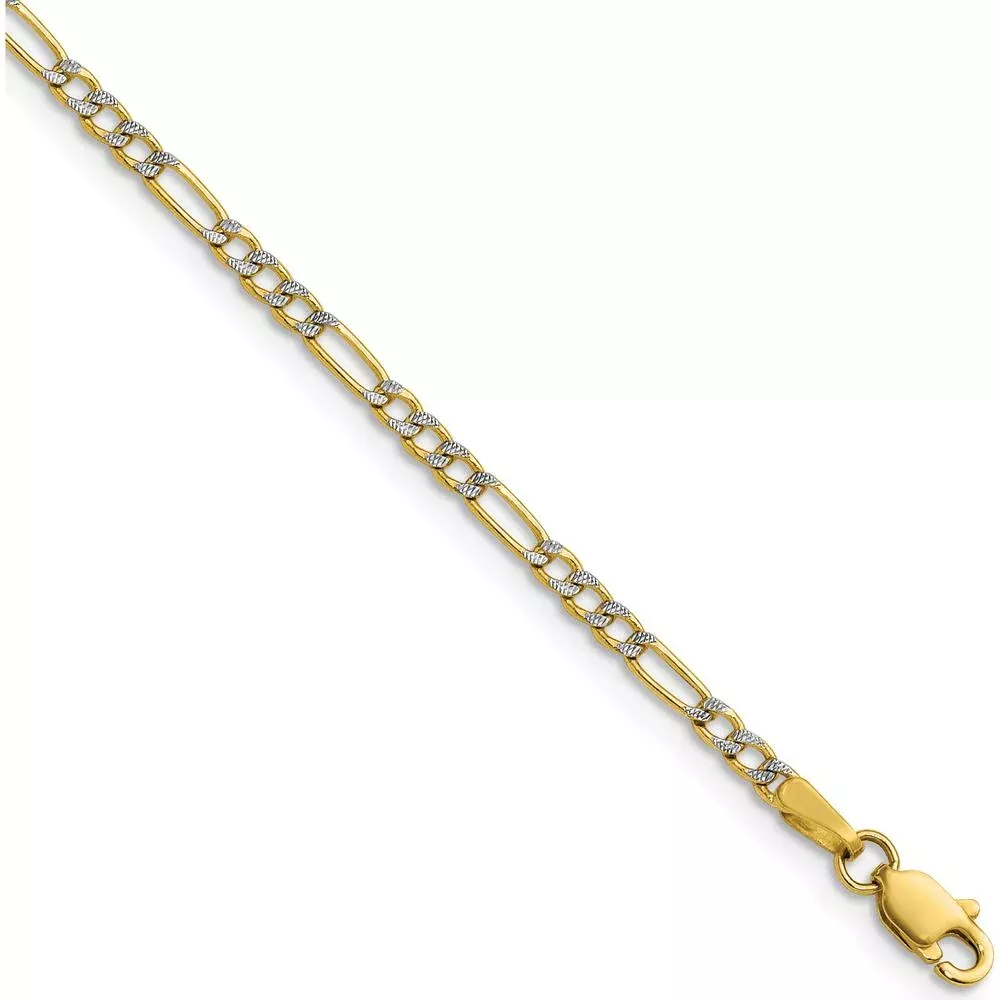 14K Yellow Gold 2.3mm Semi-Solid Rhodium Pavé Figaro Chain Necklace - 16" by Oro Pregiato