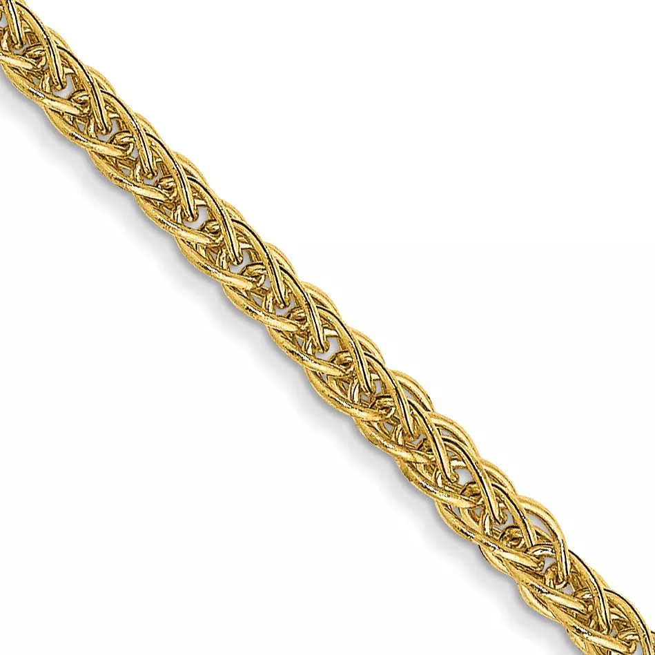 14K Yellow Gold 22 Inch 2mm Semi-Solid 3-Wire Wheat With Lobster Clasp Chain Necklace