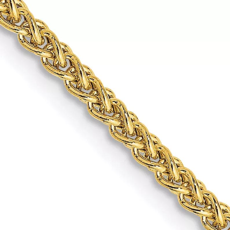14K Yellow Gold 22 Inch 2mm Semi-Solid Wheat With Lobster Clasp Chain Necklace