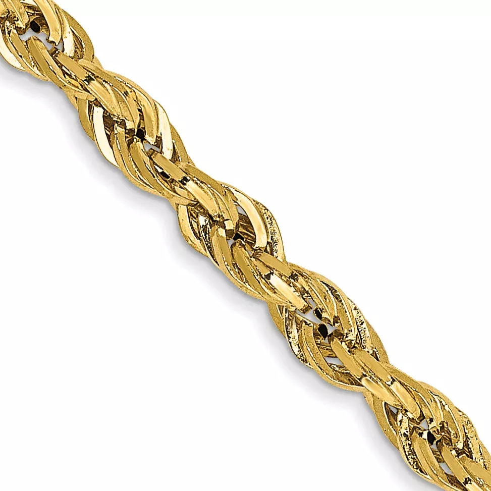 14K Yellow Gold 24 Inch 2.8mm Semi Solid Rope With Lobster Clasp Chain Necklace