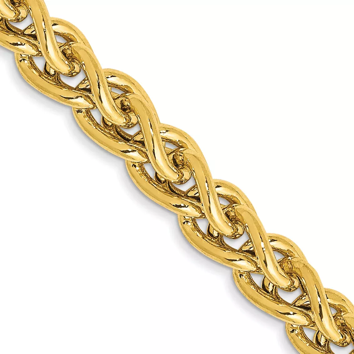 14K Yellow Gold 24 Inch 4.15mm Semi-Solid Wheat With Lobster Clasp Chain Necklace