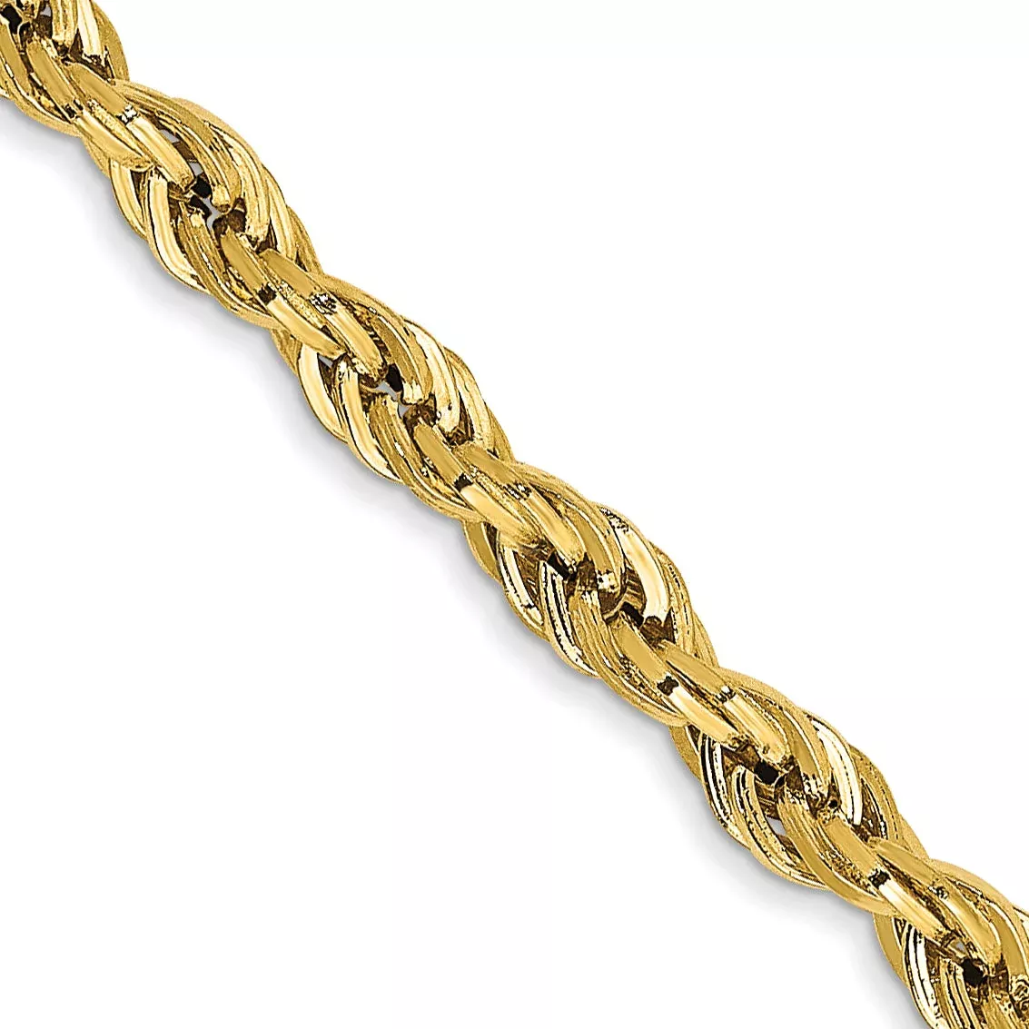 14K Yellow Gold 26 Inch 3mm Semi Solid Rope With Lobster Clasp Chain Necklace