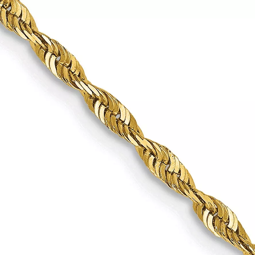 14K Yellow Gold 2mm Extra Light Diamond-Cut Rope With Lobster Clasp Chain Necklace