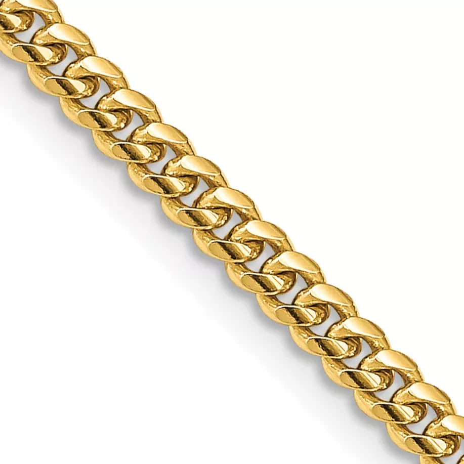14K Yellow Gold 3.5mm Solid Miami Cuban Link With Lobster Clasp Chain Necklace