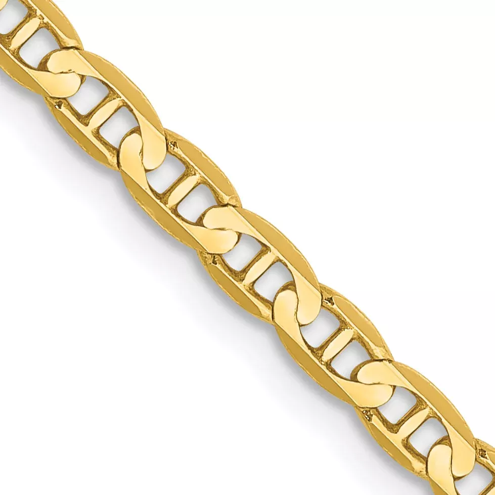 14K Yellow Gold 3mm Concave Anchor With Lobster Clasp Chain Necklace