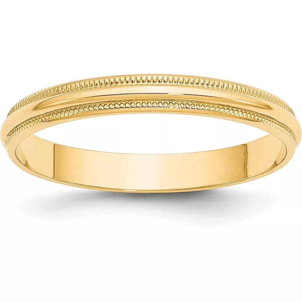 14K Yellow Gold 3mm Lightweight Milgrain Half Round Wedding Band - Size 10 by Luciano & Cie