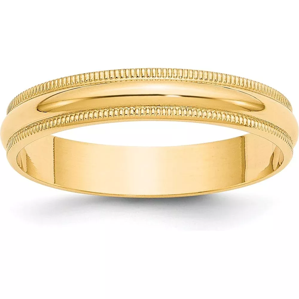 14K Yellow Gold 4mm Lightweight Half Round Wedding Band with Milgrain Edge by Luciano & Cie
