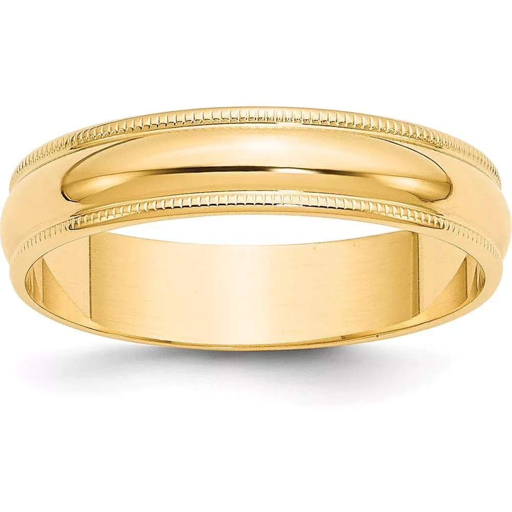 14K Yellow Gold 5mm Half Round Lightweight Wedding Band with Milgrain Edging - Size 12 by Luciano & Cie
