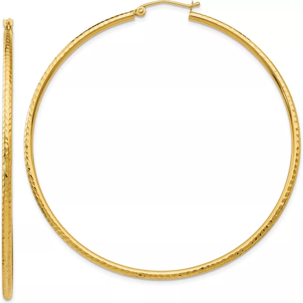 14K Yellow Gold 60mm Large Hoop Earrings with Diamond-Cut Texture by Oro Pregiato