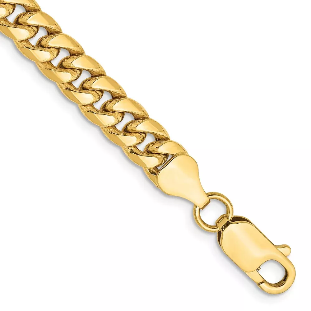 14K Yellow Gold 6mm Semi-Solid Miami Cuban With Lobster Clasp Chain Bracelet